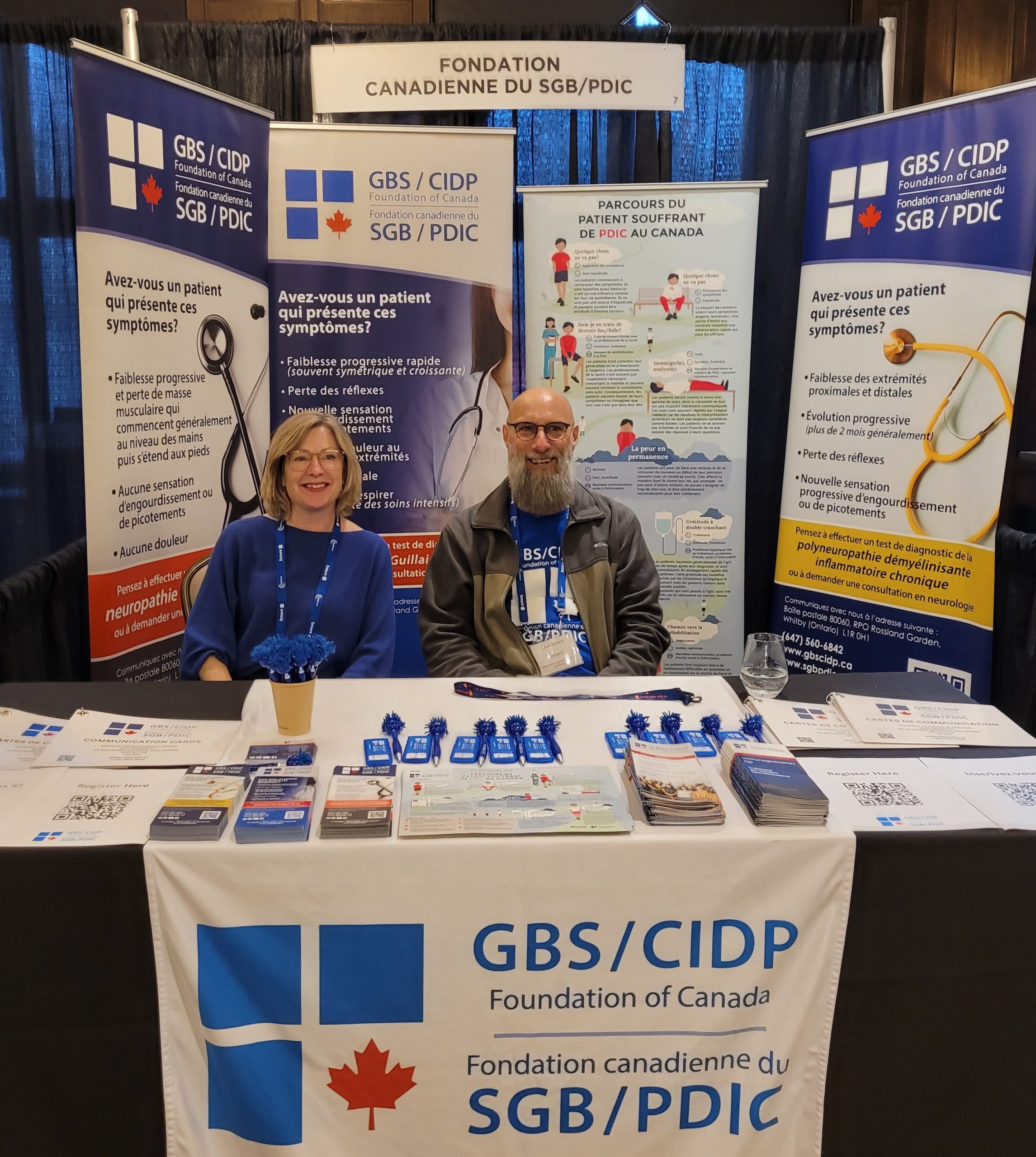 Québec Liaison and CIDP Warrior Sylvain Bousquet, with Jennifer de Combe, Bilingual Program Manager, representing the Foundation at the 41st AMUQ Scientific Conference on Emergency Medicine in Québec City.